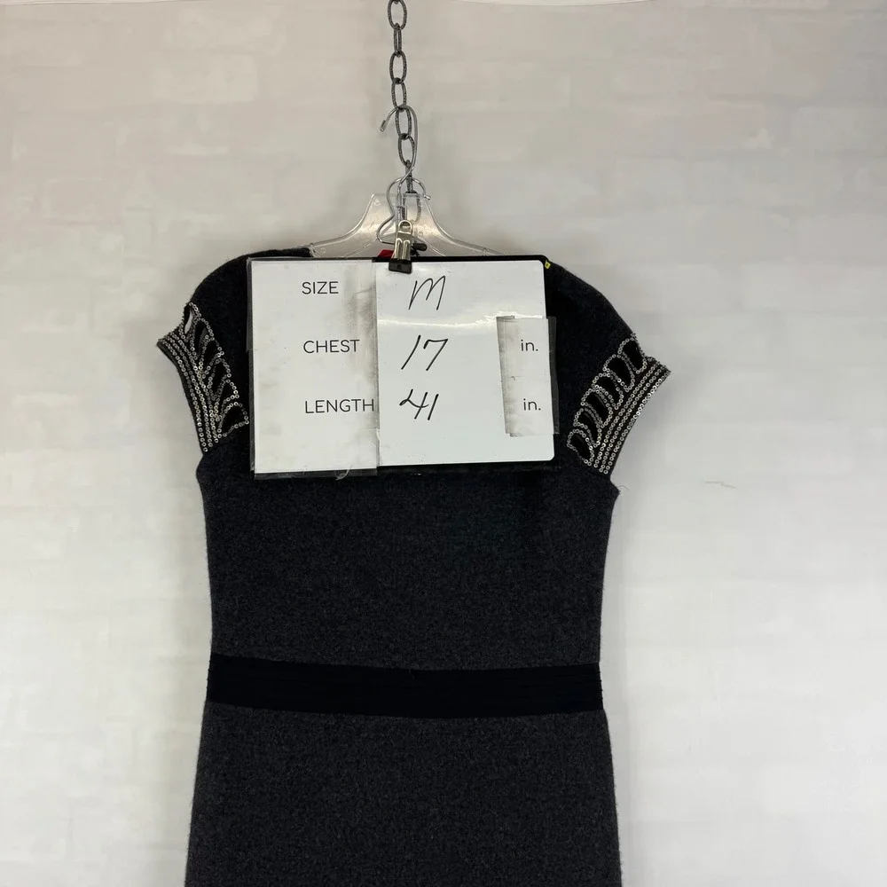 Tory Burch Gray Wool Blend Embellished Cap Sleeve Dress‎ Size M